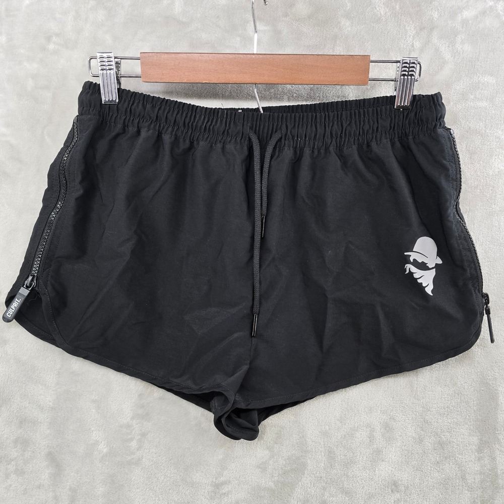 Culprit Women L BAEthing Swim Shorts Black Side Zip Mesh Panels Drawstring Waist